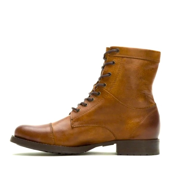 Frye Erin Lug Work Lace Up Combat Cognac Brown Leather Winter Fall Ankle Boot - Picture 2 of 16